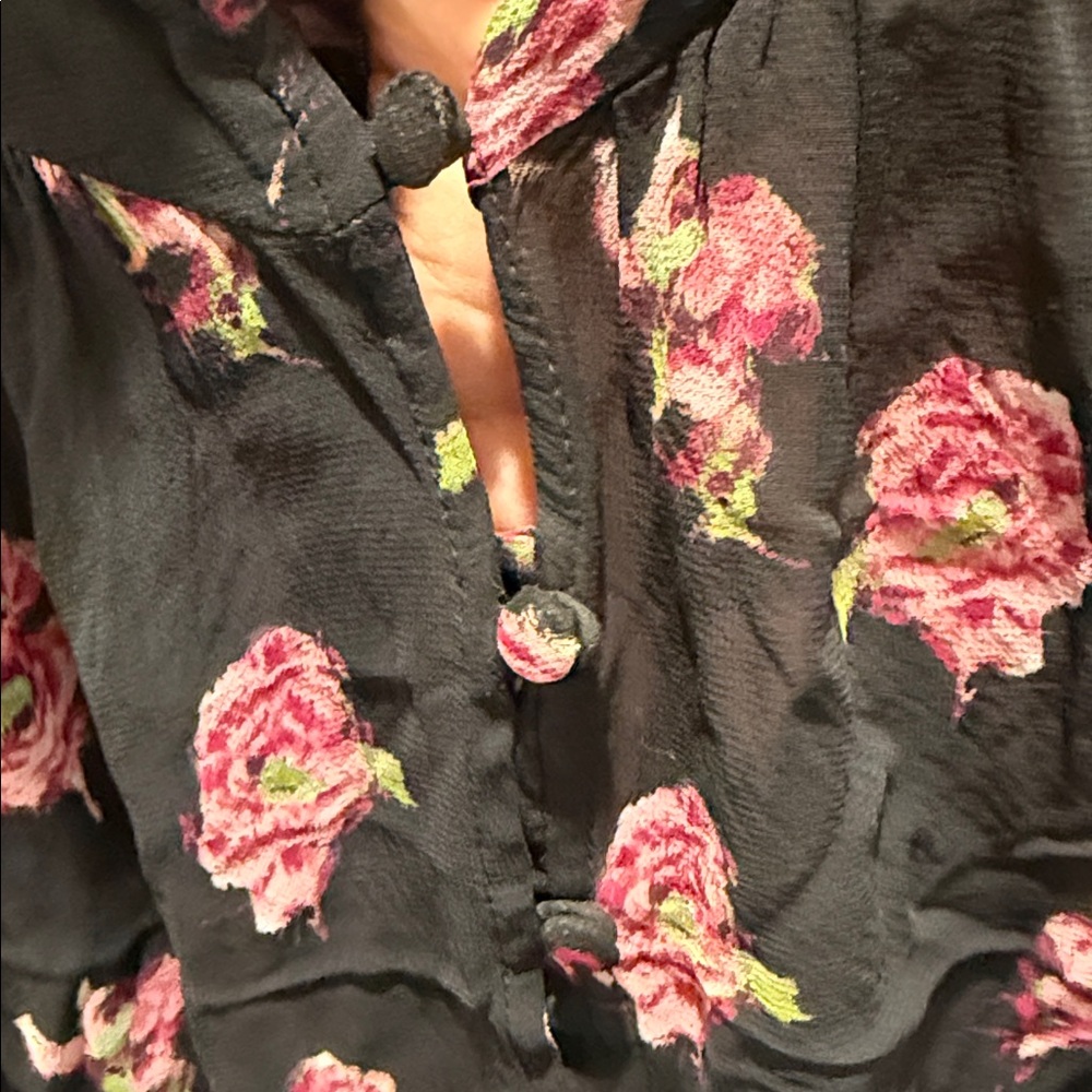 Anthropologie Black Blouse with Pink Floral Pattern - Picture 4 of 5